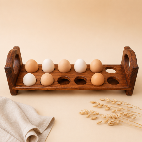 The Wooden Egg Rack handcrafted from Sarsoaa wood, front view