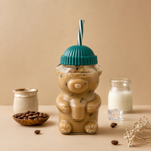 Teddy Brew Glass Tumbler with iced coffee